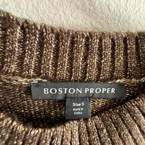 Boston Proper Faux Fur Cuff Metallic Sweater Brown Size S - Picture 4 of 7